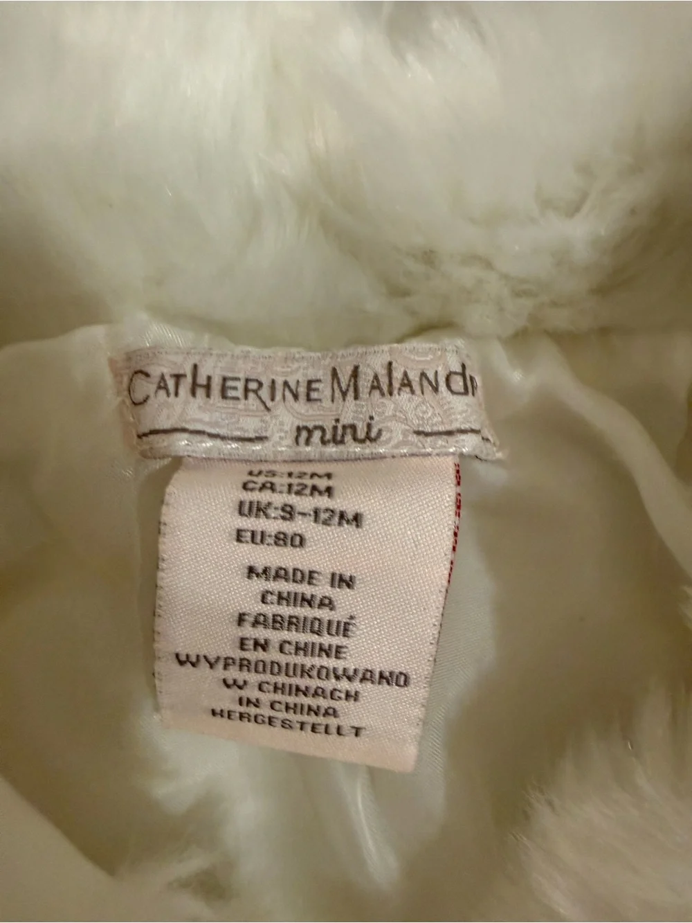 Catherine Malandrino Girls Cream Faux Fur Pea Coat